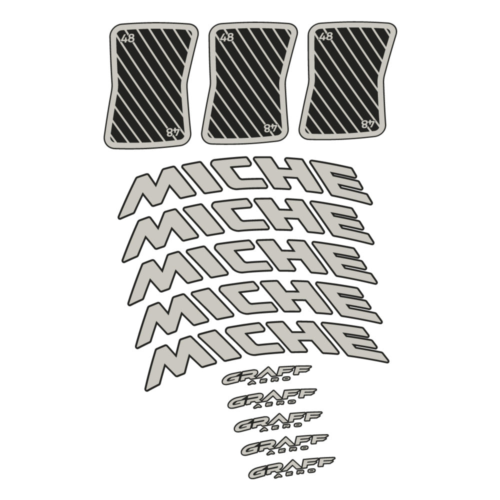 Stickers for Miche Graff 48, Road Wheel vinyl decals - Light Grey