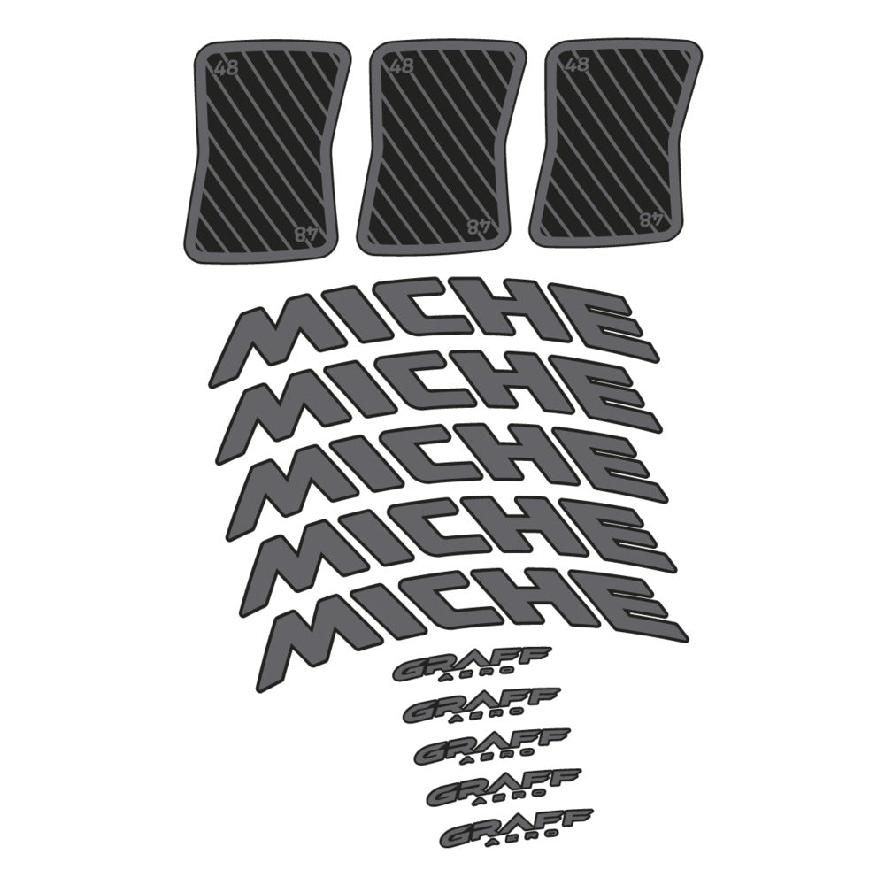 Stickers for Miche Graff 48, Road Wheel vinyl decals - Medium Grey