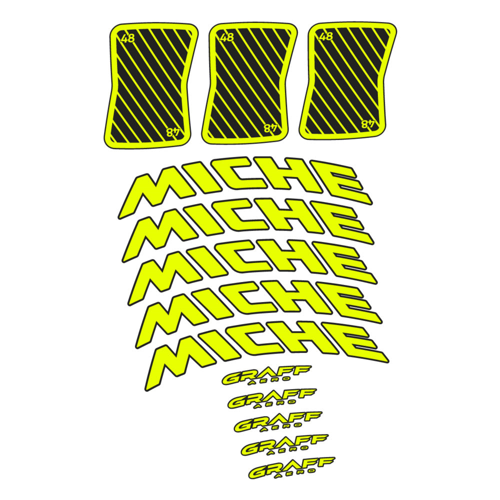 Stickers for Miche Graff 48, Road Wheel vinyl decals - Neon Yellow