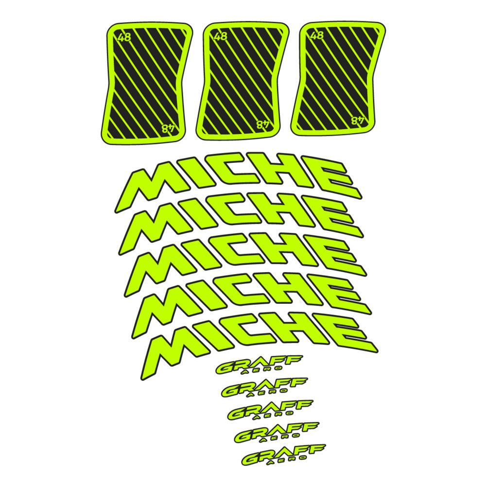 Stickers for Miche Graff 48, Road Wheel vinyl decals - Lime Neon