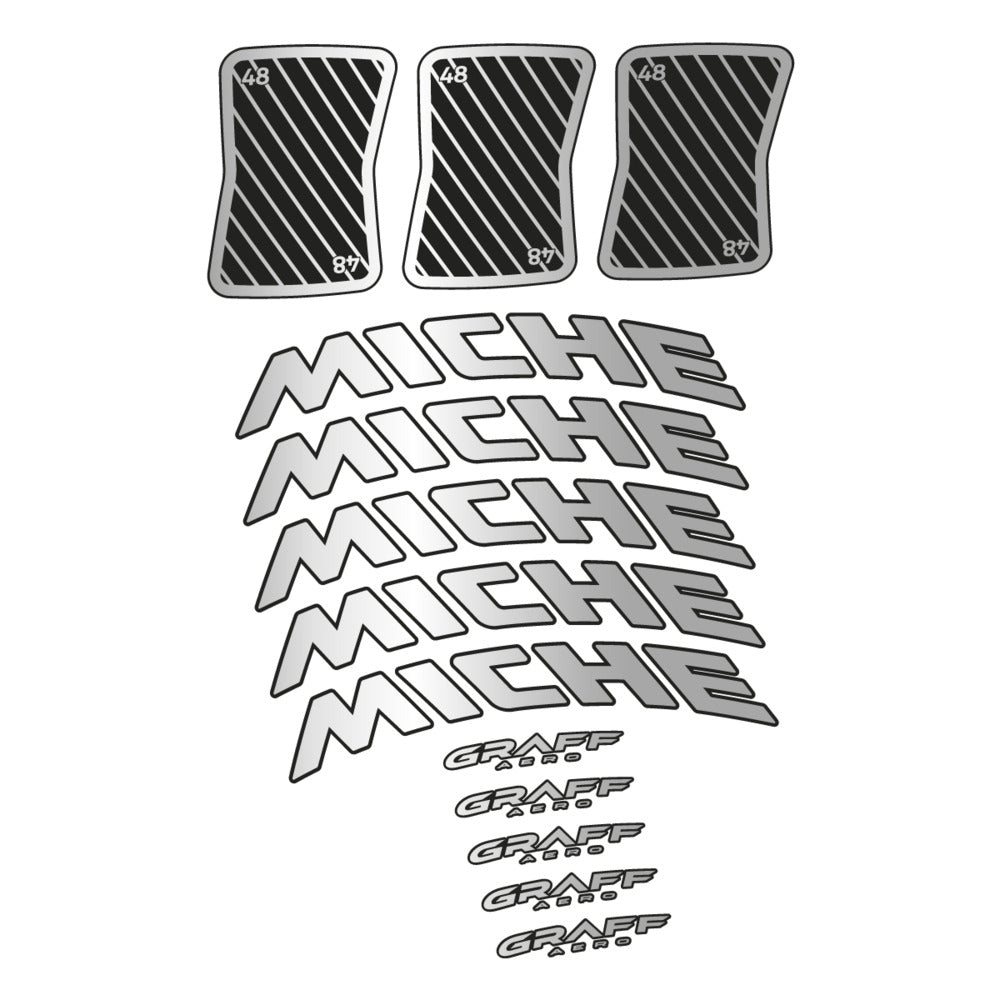 Stickers for Miche Graff 48, Road Wheel vinyl decals - Light Silver
