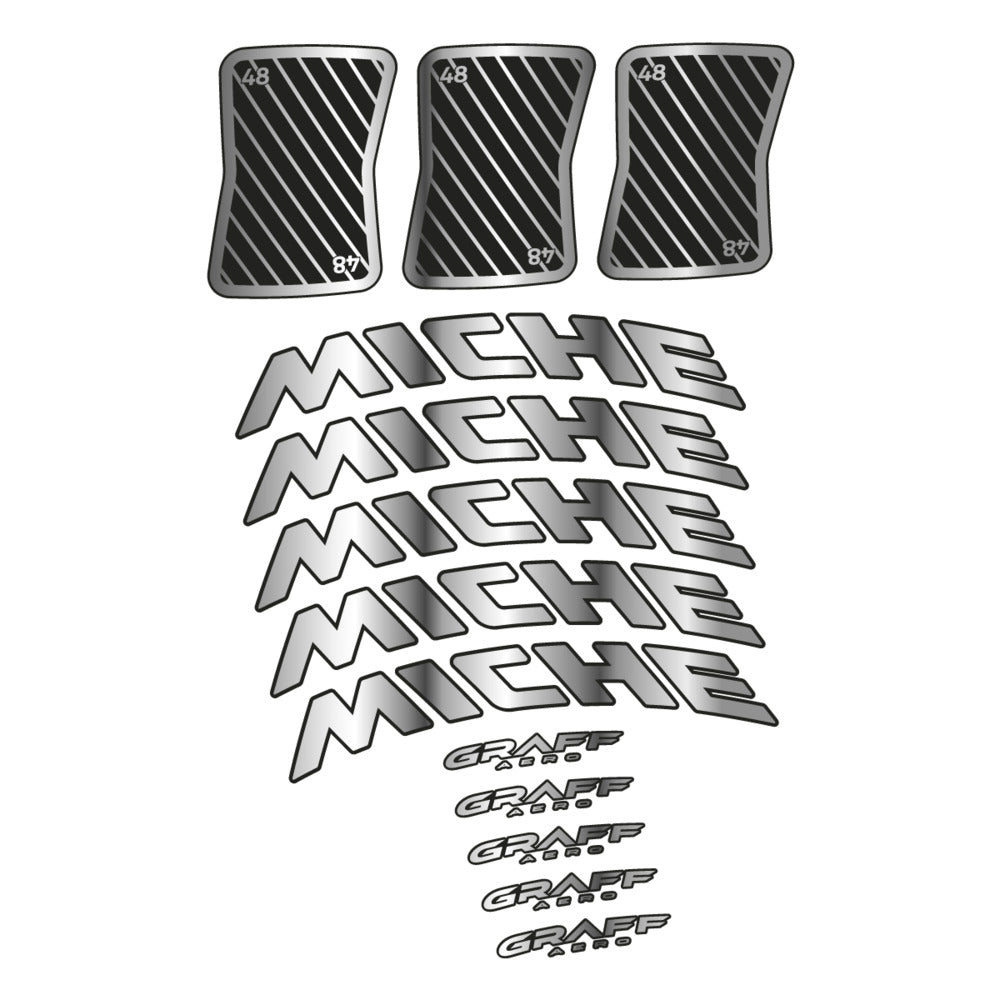Stickers for Miche Graff 48, Road Wheel vinyl decals - Chrome Silver