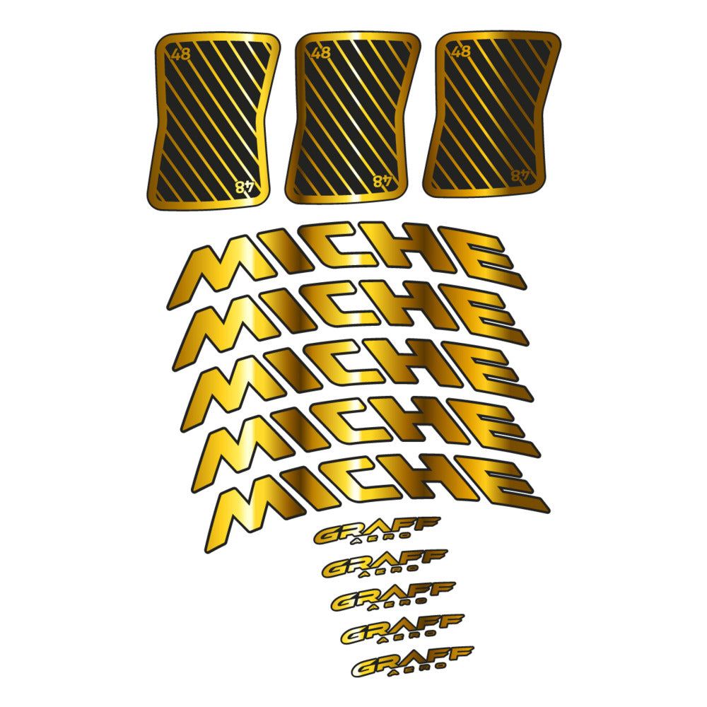 Stickers for Miche Graff 48, Road Wheel vinyl decals - Chrome Gold