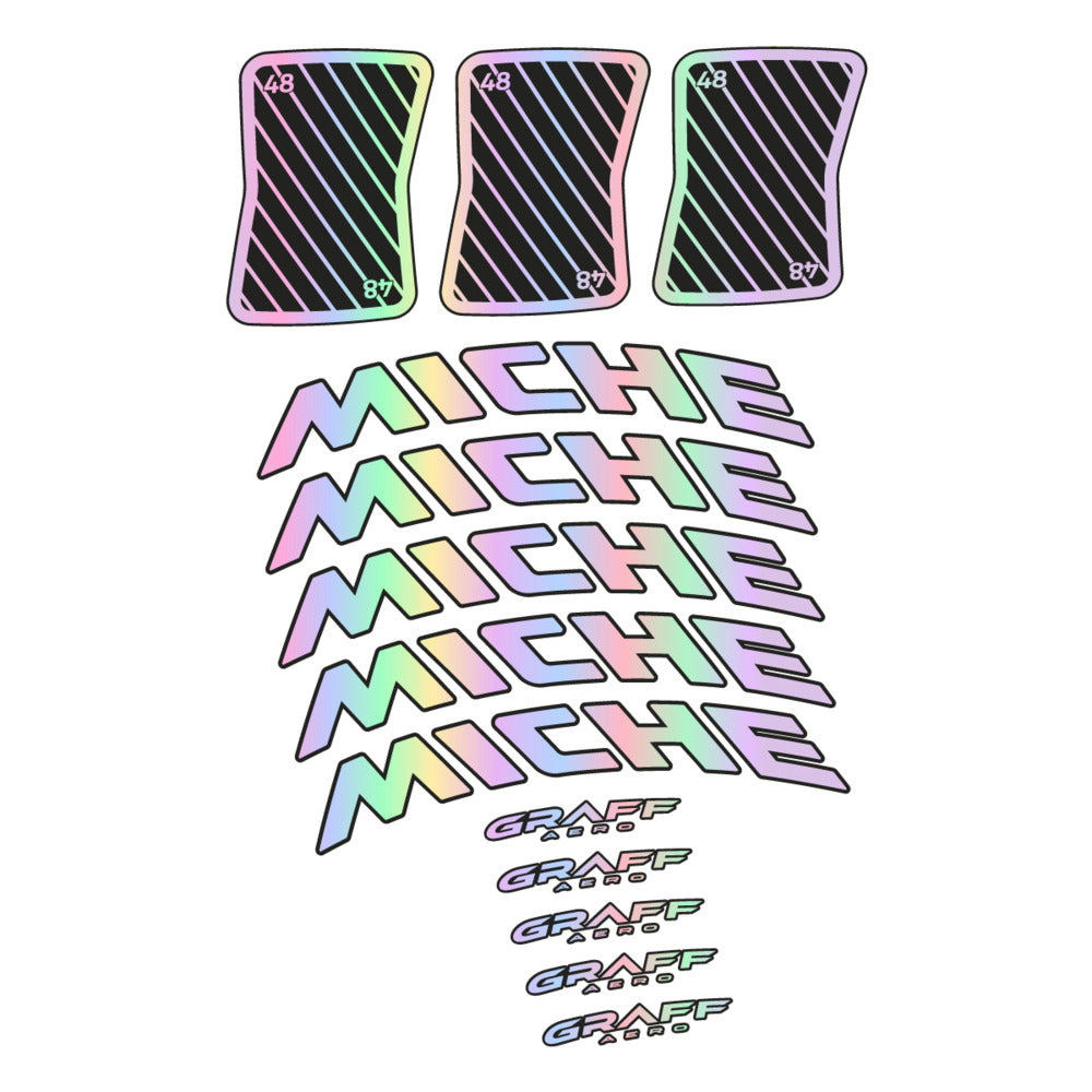 Stickers for Miche Graff 48, Road Wheel vinyl decals - Hollographic