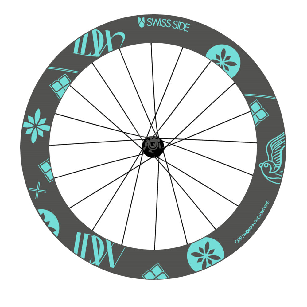 Stickers for Swiss Side HADRON³ Ultimate Sam Laidlow Special Edition, Road Wheel vinyl decals - Blue Green