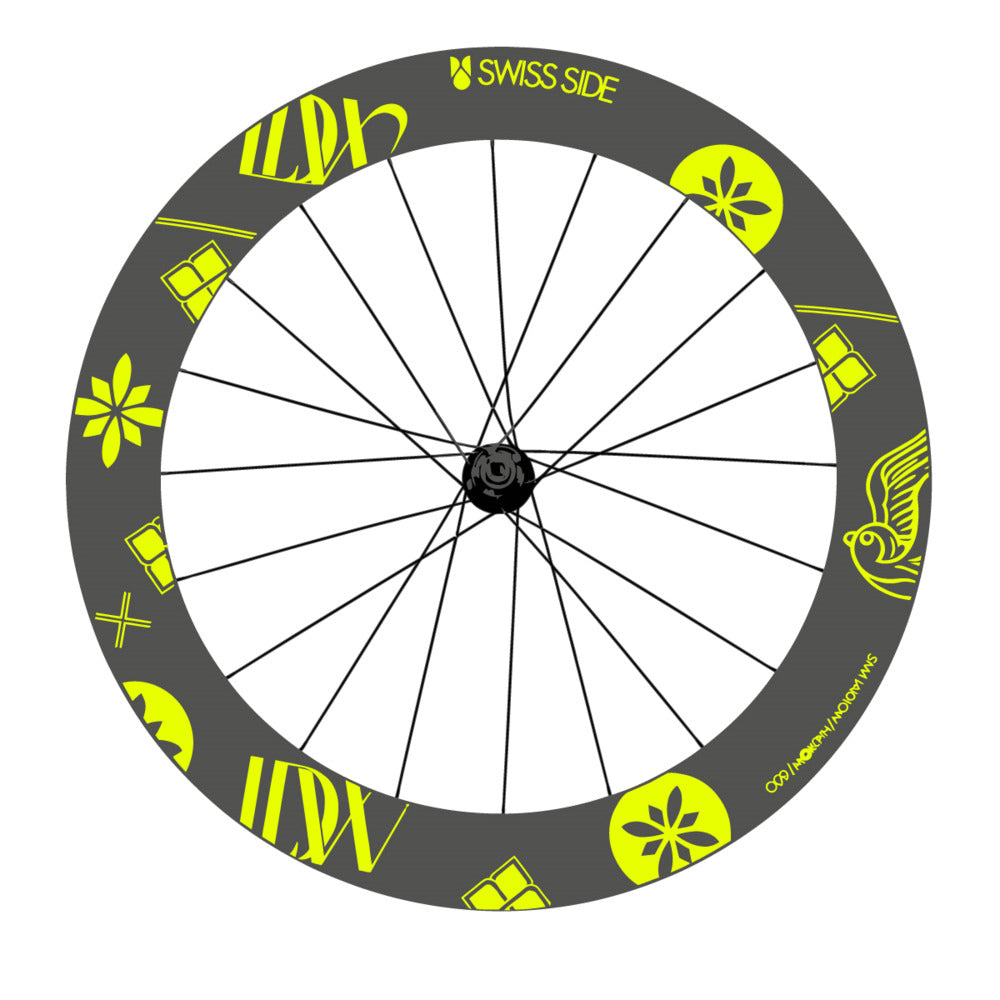 Stickers for Swiss Side HADRON³ Ultimate Sam Laidlow Special Edition, Road Wheel vinyl decals - Neon Yellow
