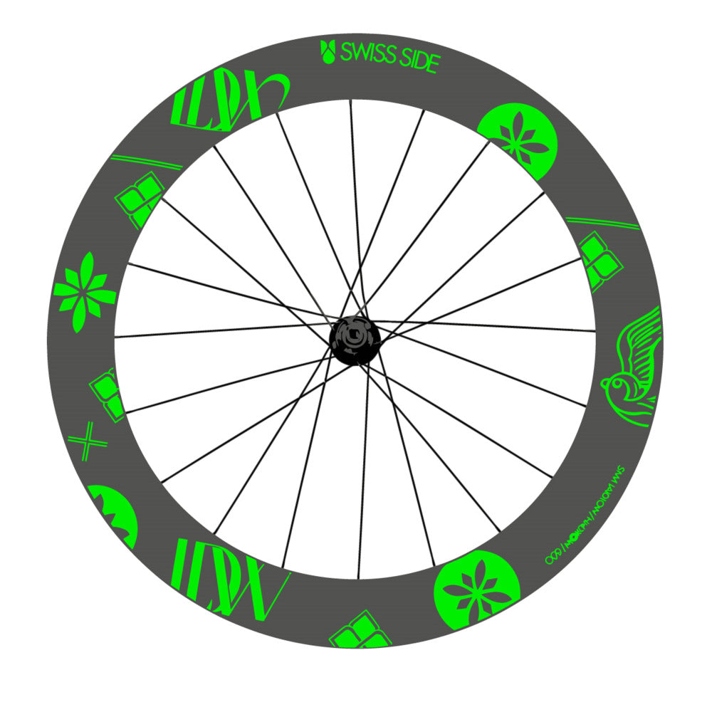Stickers for Swiss Side HADRON³ Ultimate Sam Laidlow Special Edition, Road Wheel vinyl decals - Neon Green