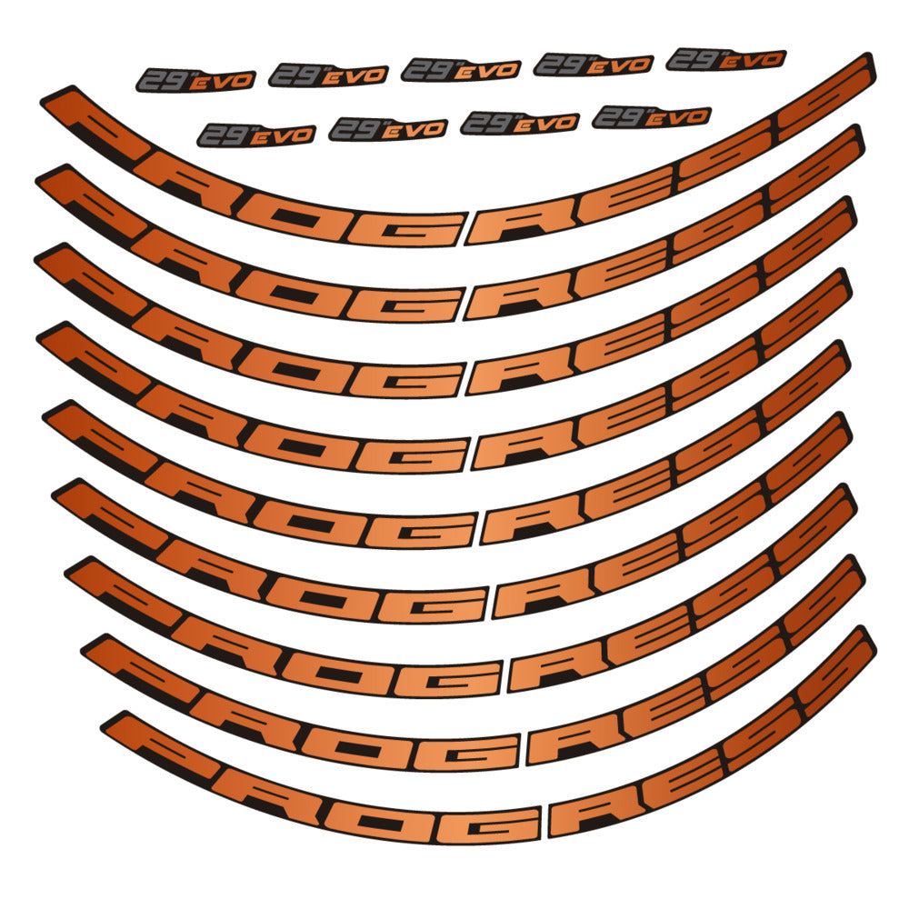 Stickers for Prxgress Evo Aluminium 2020 29, Mountain Wheel vinyl decals - Bronze