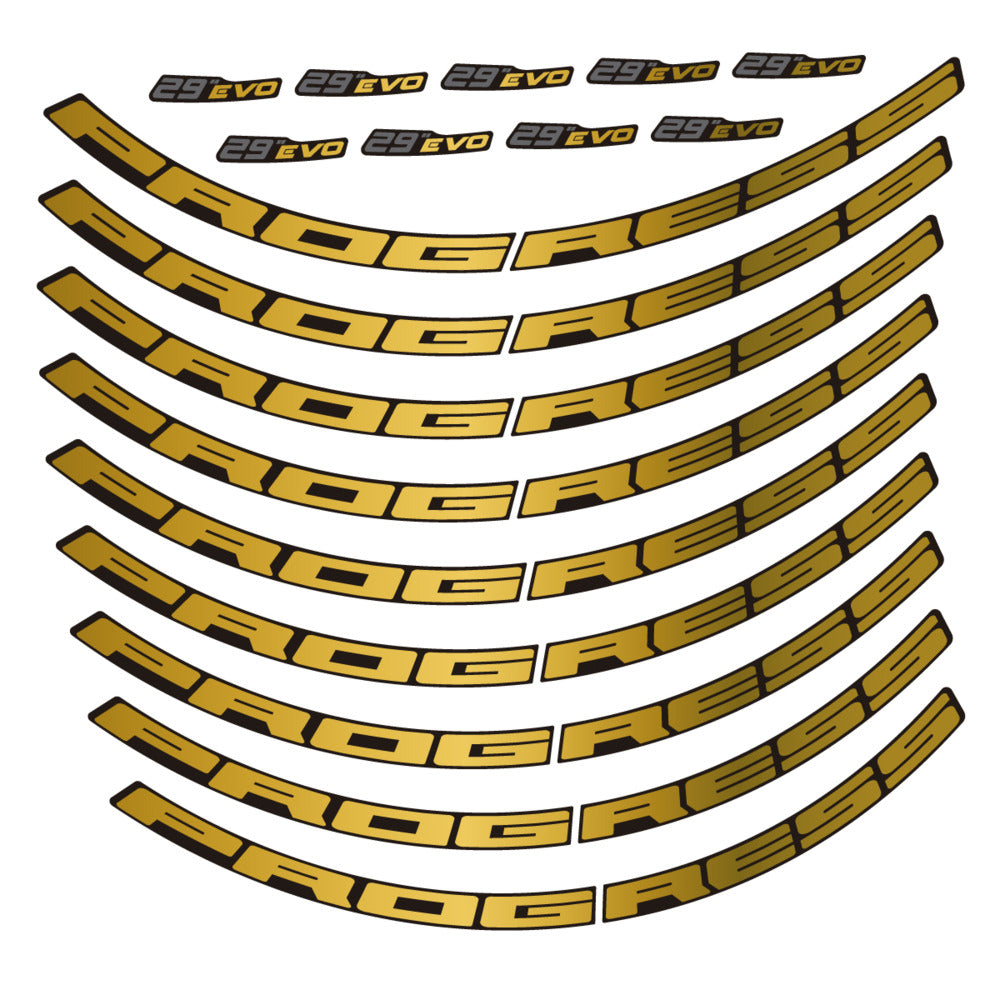 Stickers for Prxgress Evo Aluminium 2020 29, Mountain Wheel vinyl decals - Gold
