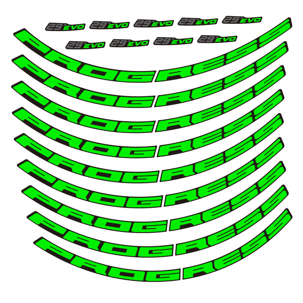 Stickers for Prxgress Evo Aluminium 2020 29, Mountain Wheel vinyl decals - Neon Green
