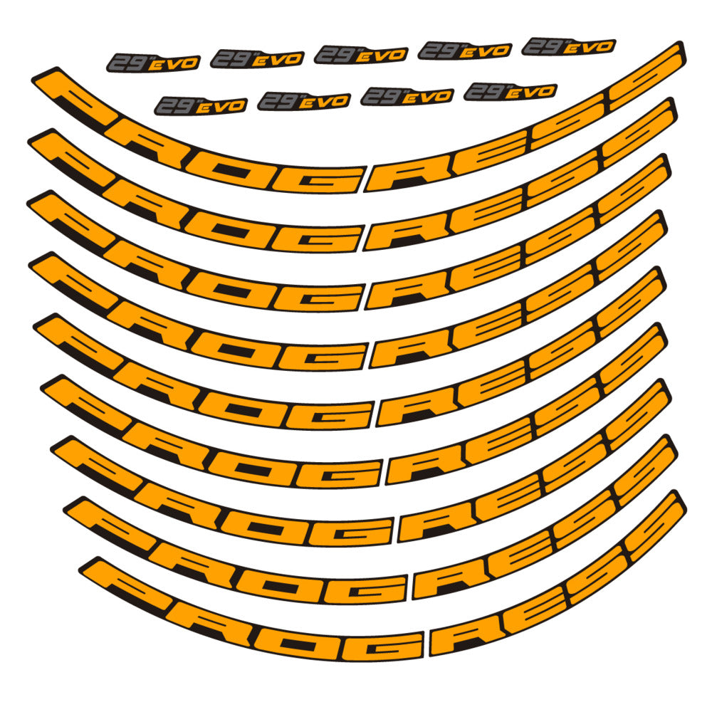 Stickers for Prxgress Evo Aluminium 2020 29, Mountain Wheel vinyl decals - Orange Yellow