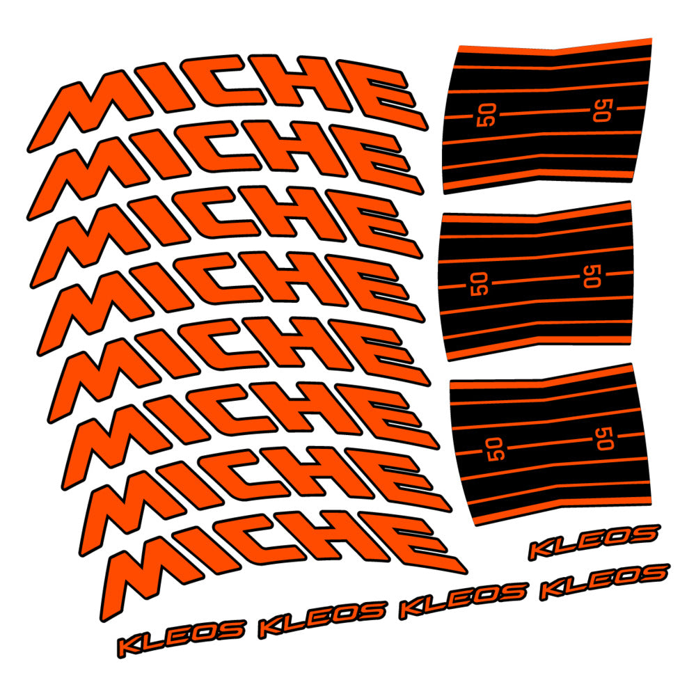 Stickers for Miche Kleos RD 50 Disc, Road Wheel vinyl decals - Orange Neon