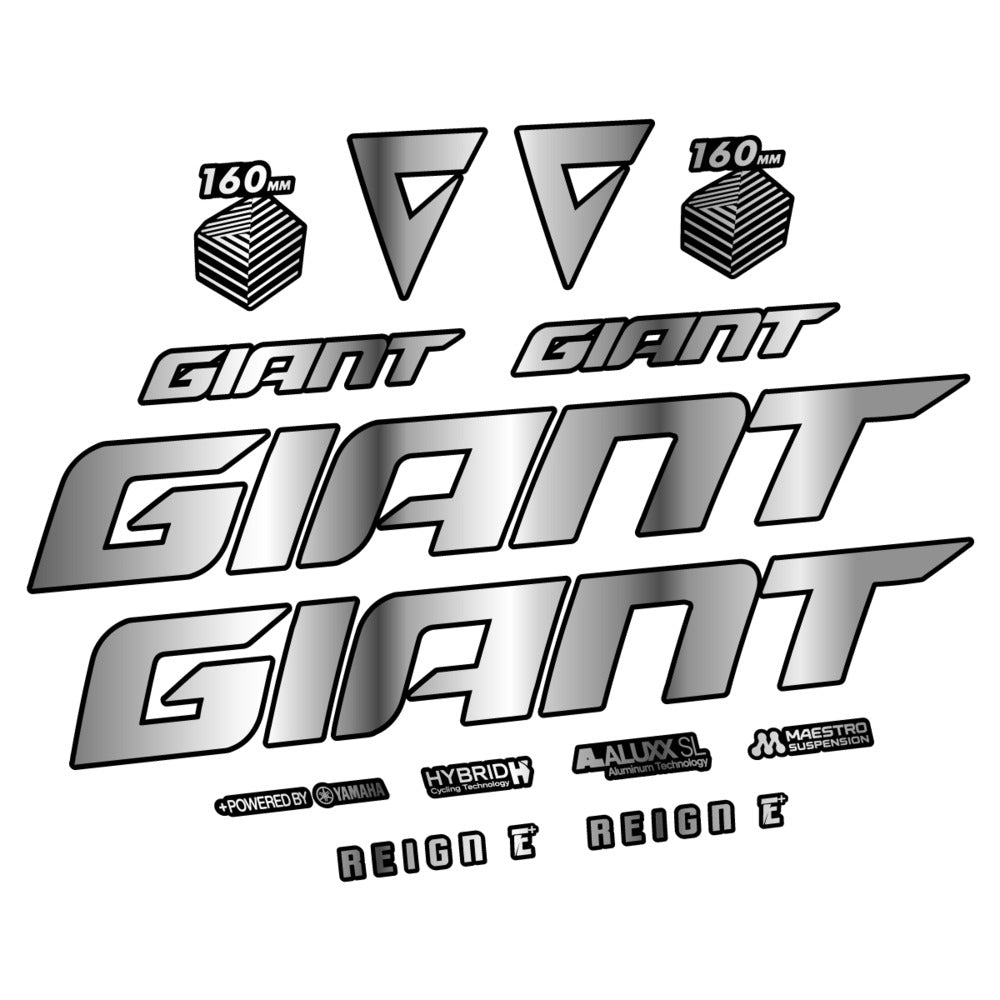 Stickers for Giant E-Bike Reign Advanced 2022-2023, Frame vinyl decals - Chrome Silver
