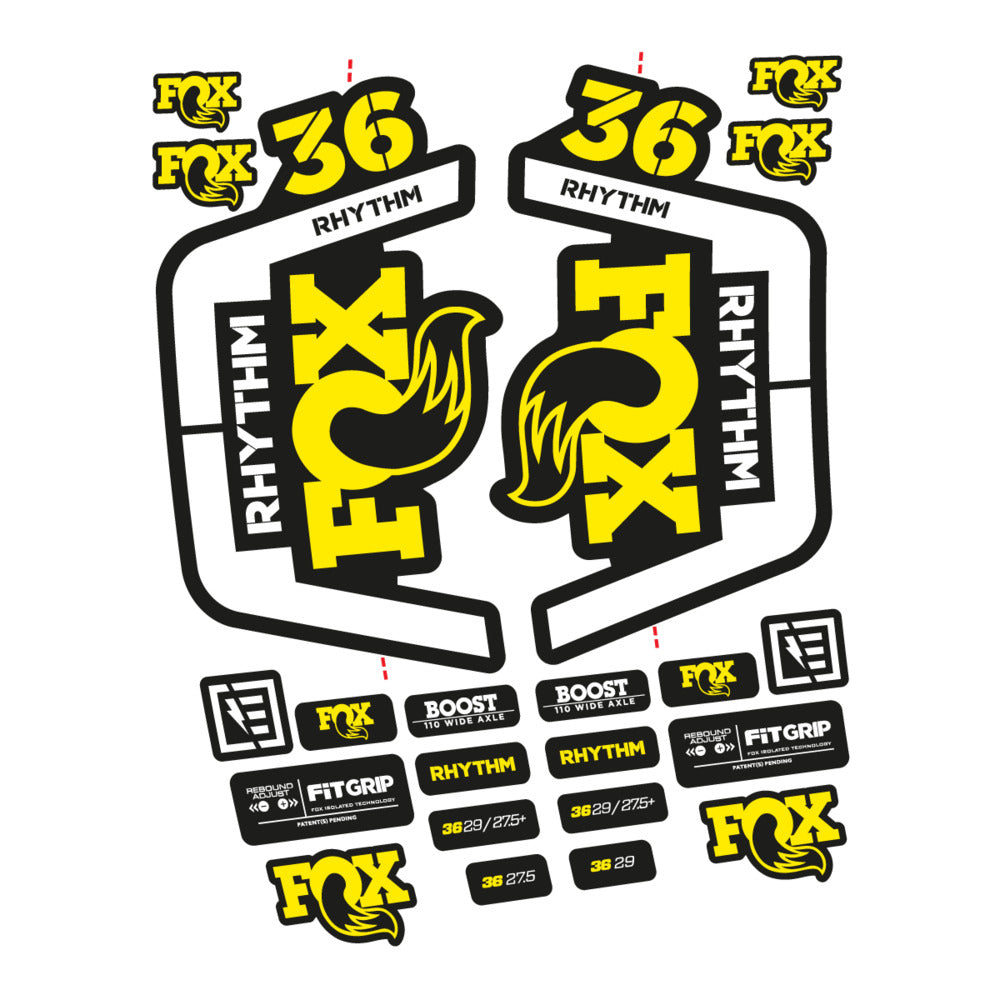 Stickers for Fox 36 Rhythm 2019-2020, Fork vinyl decals - Yellow