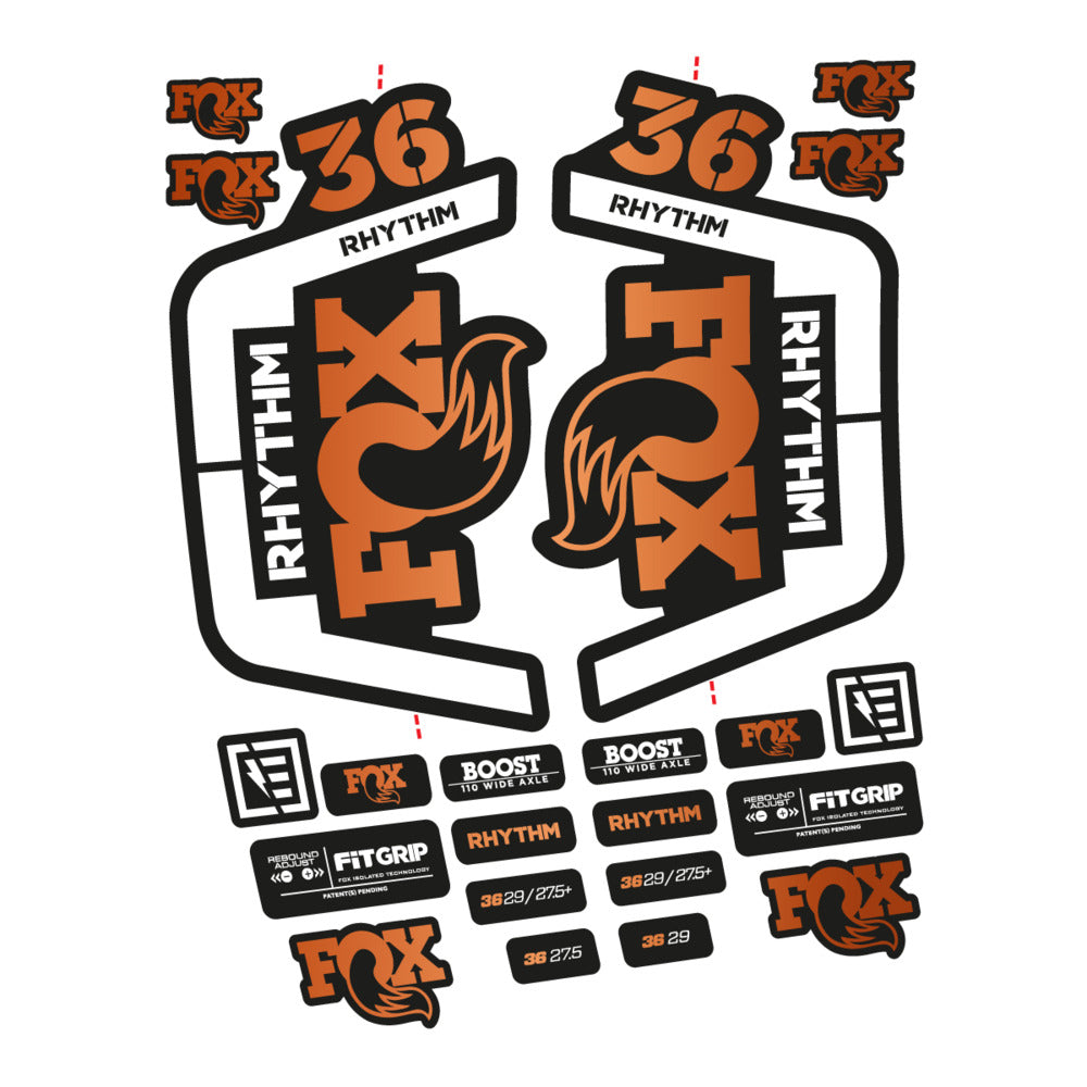 Stickers for Fox 36 Rhythm 2019-2020, Fork vinyl decals - Bronze