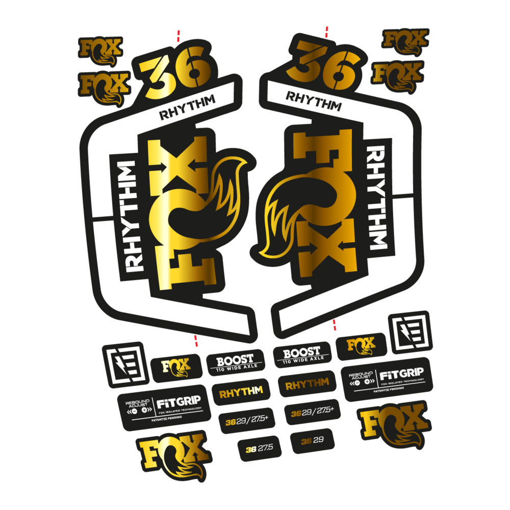 Stickers for Fox 36 Rhythm 2019-2020, Fork vinyl decals - Chrome Gold