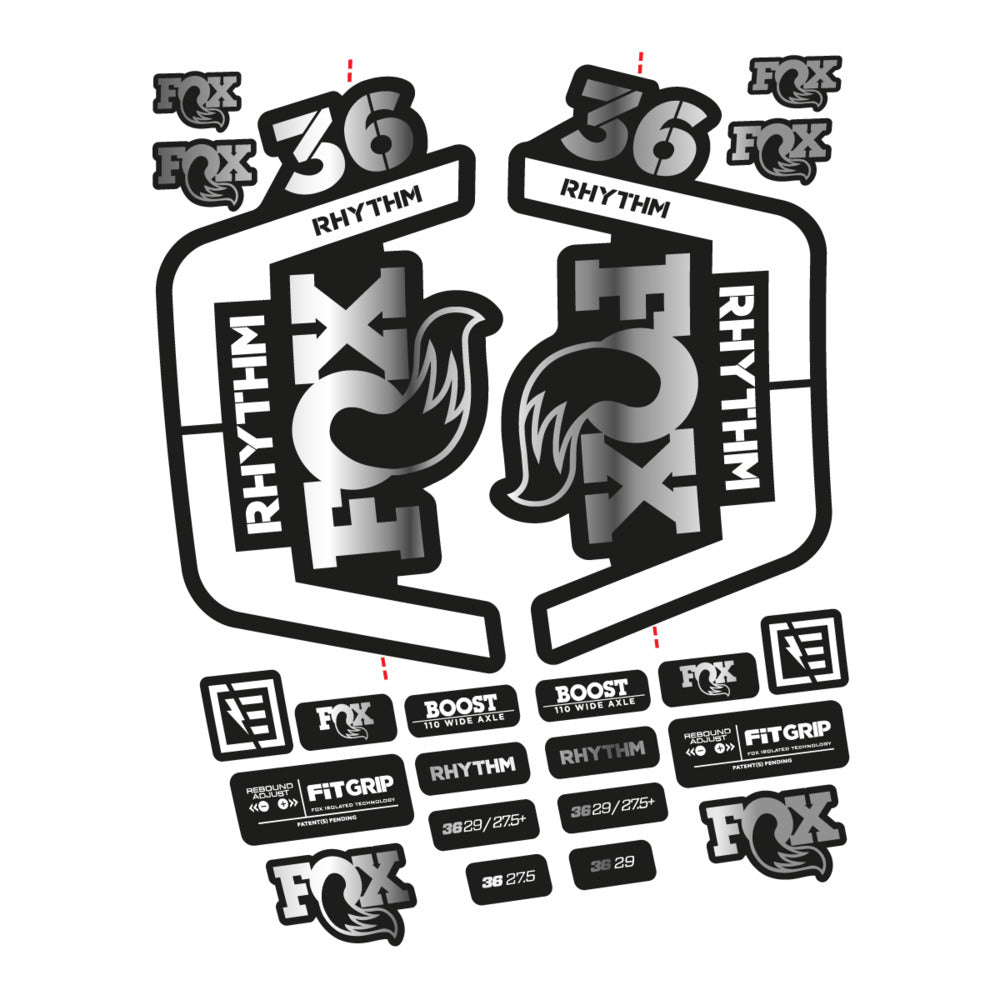 Stickers for Fox 36 Rhythm 2019-2020, Fork vinyl decals - Chrome Silver
