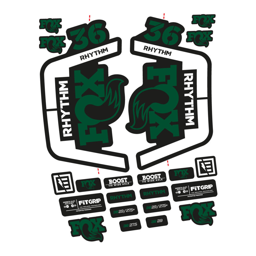 Stickers for Fox 36 Rhythm 2019-2020, Fork vinyl decals - Dark Green