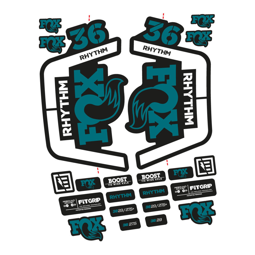 Stickers for Fox 36 Rhythm 2019-2020, Fork vinyl decals - Dark Turquoise