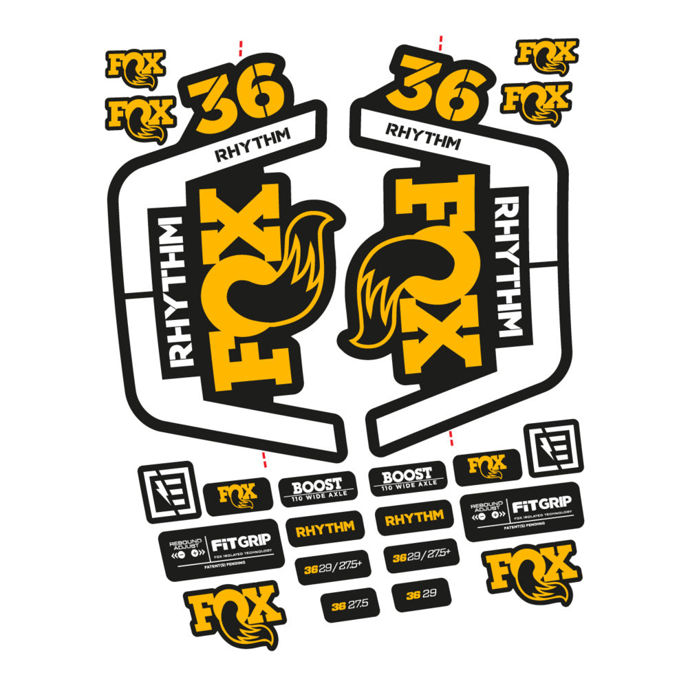 Stickers for Fox 36 Rhythm 2019-2020, Fork vinyl decals - Medium Yellow