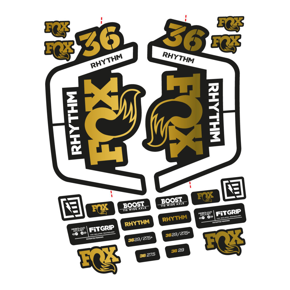 Stickers for Fox 36 Rhythm 2019-2020, Fork vinyl decals - Gold