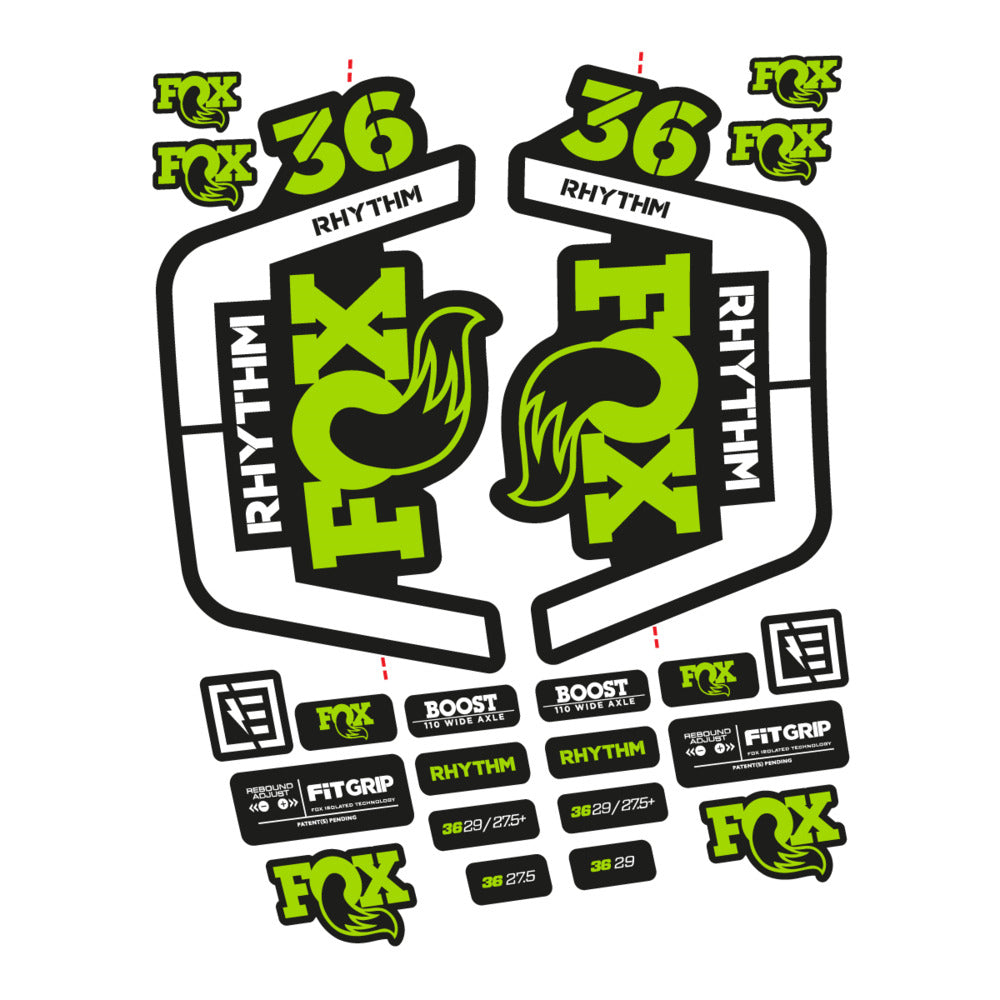 Stickers for Fox 36 Rhythm 2019-2020, Fork vinyl decals - Lime Green
