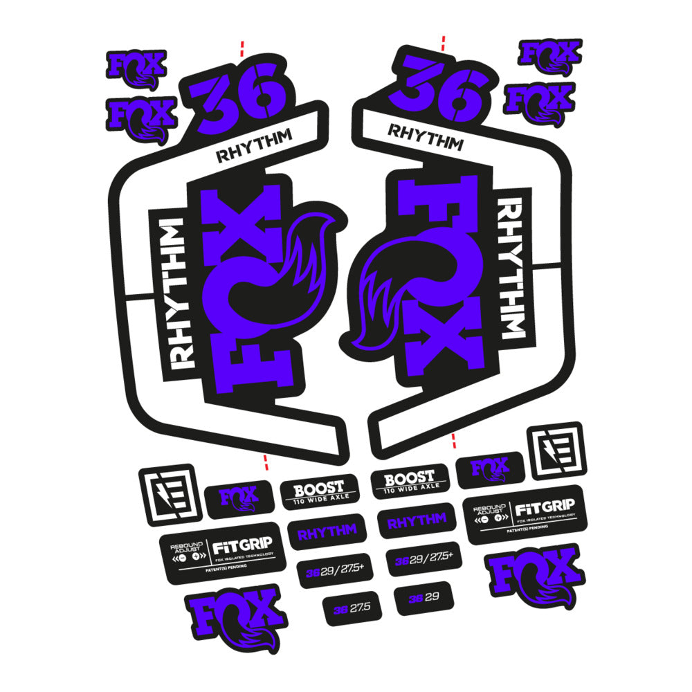 Stickers for Fox 36 Rhythm 2019-2020, Fork vinyl decals - Reflex Blue