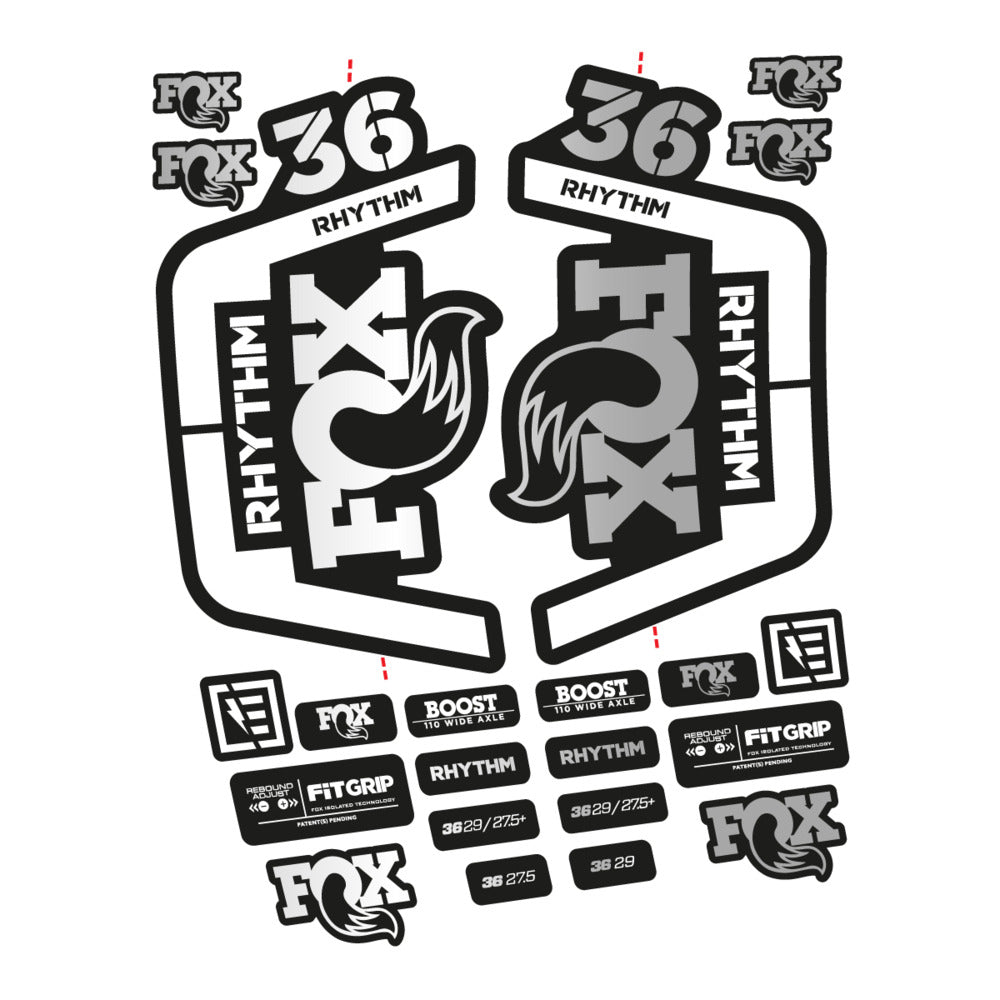 Stickers for Fox 36 Rhythm 2019-2020, Fork vinyl decals - Light Silver