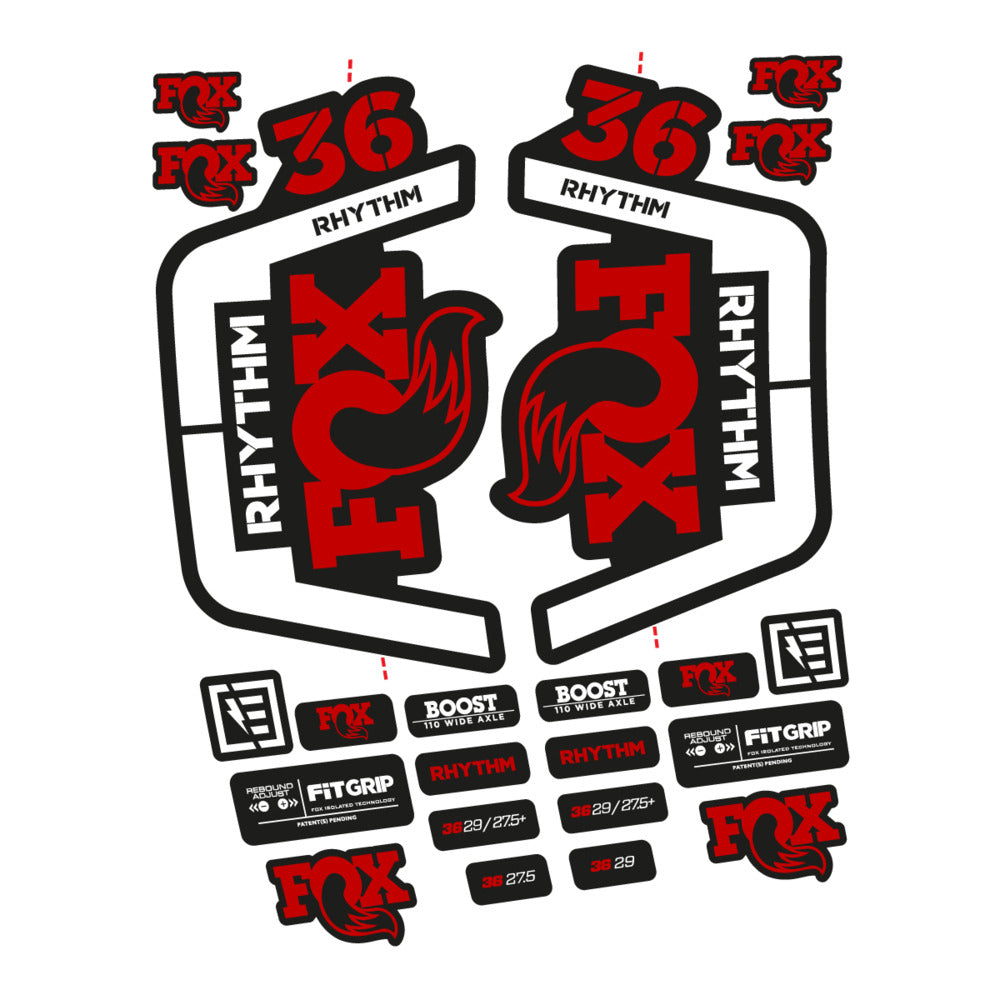 Stickers for Fox 36 Rhythm 2019-2020, Fork vinyl decals - Medium Red