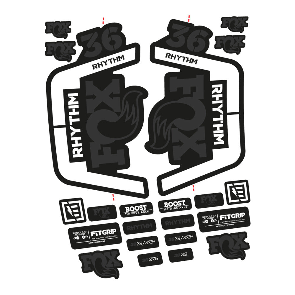 Stickers for Fox 36 Rhythm 2019-2020, Fork vinyl decals - Very Dark Grey