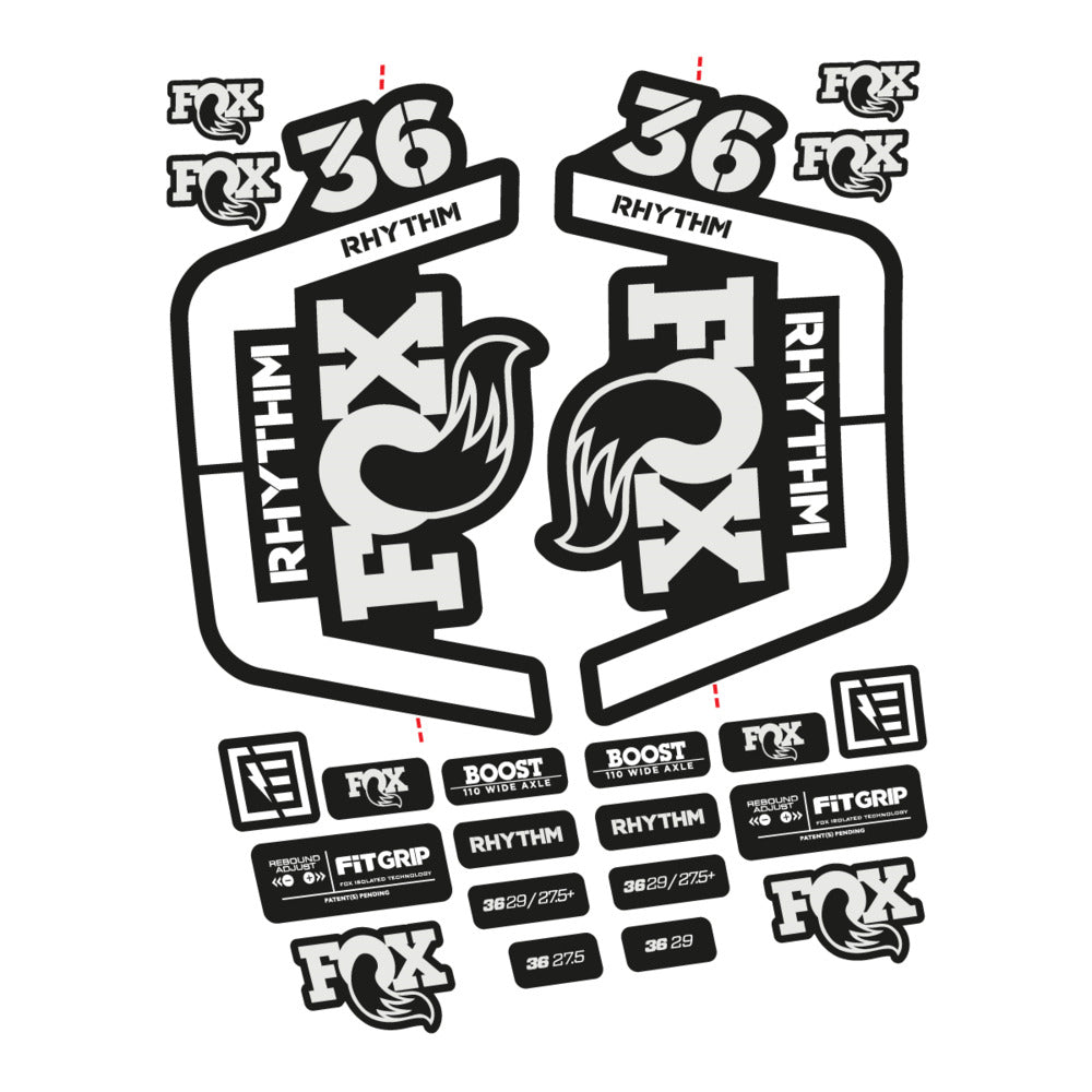 Stickers for Fox 36 Rhythm 2019-2020, Fork vinyl decals - Pearl Grey