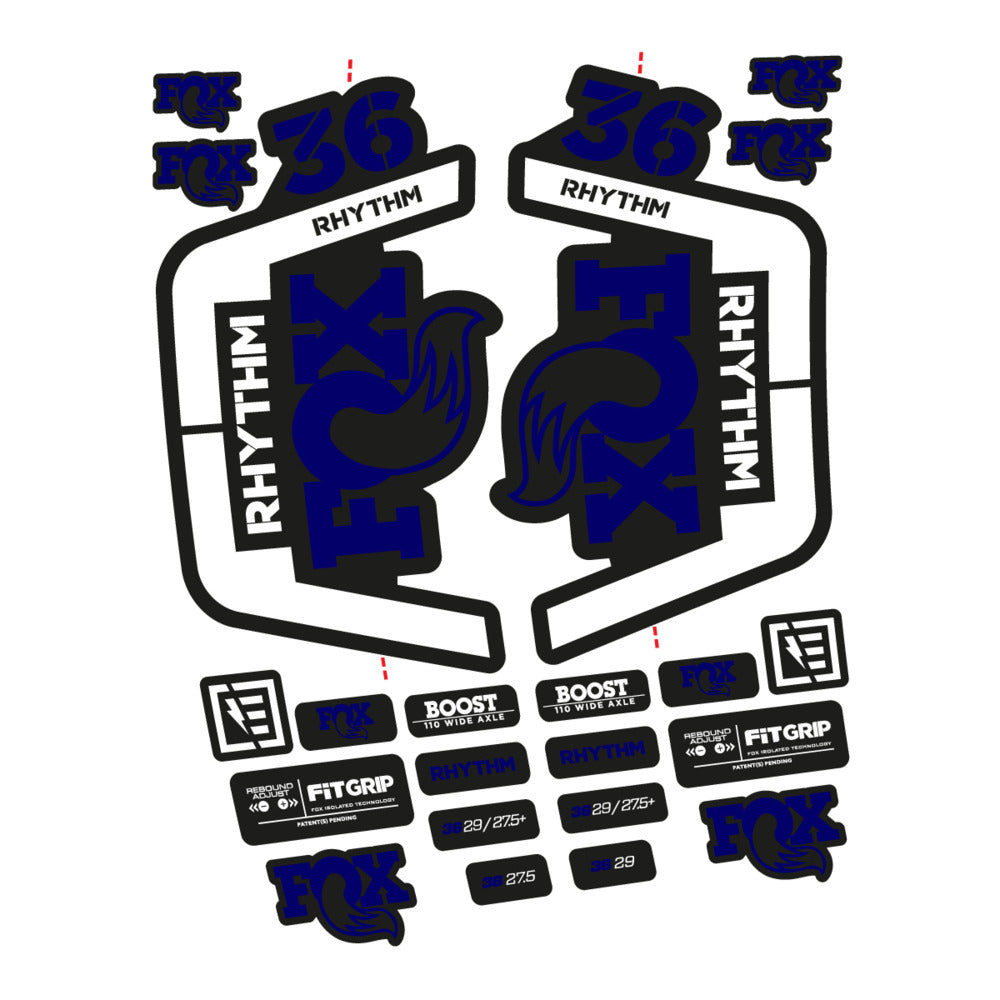 Stickers for Fox 36 Rhythm 2019-2020, Fork vinyl decals - Scandinavian Blue