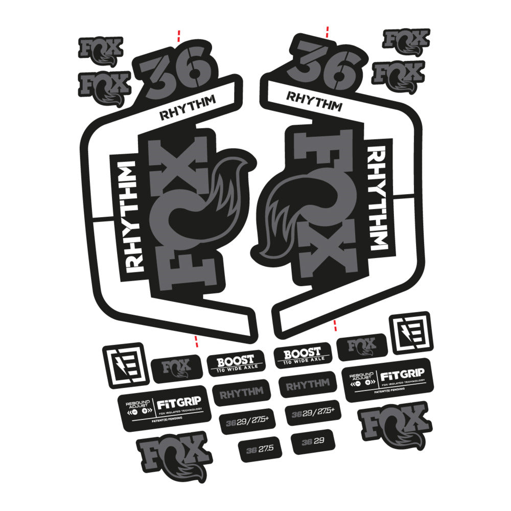 Stickers for Fox 36 Rhythm 2019-2020, Fork vinyl decals - Medium Grey