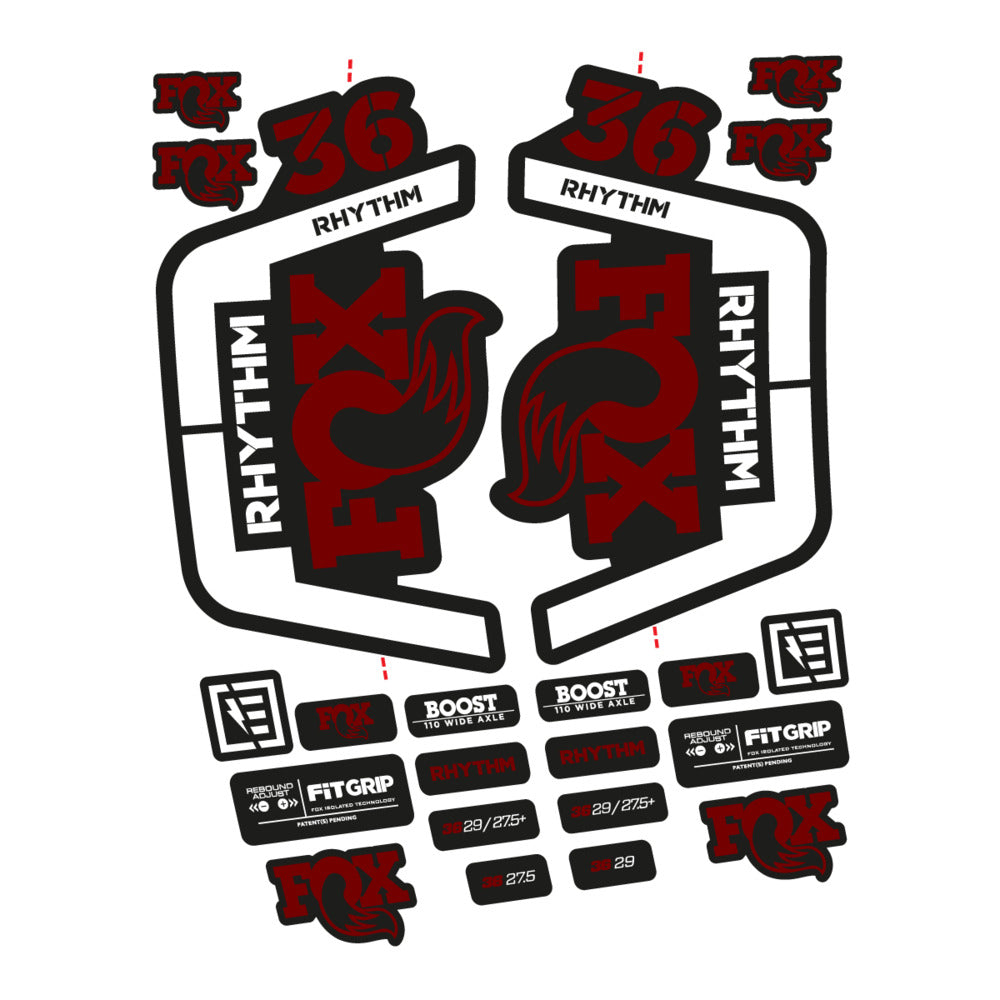 Stickers for Fox 36 Rhythm 2019-2020, Fork vinyl decals - Very Dark Red