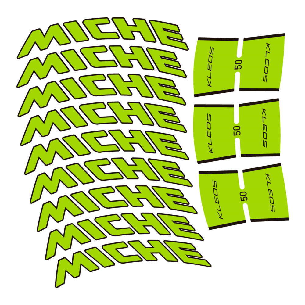 Stickers for Miche Kleos RD 50 Carbon, Road Wheel vinyl decals - Lime Green