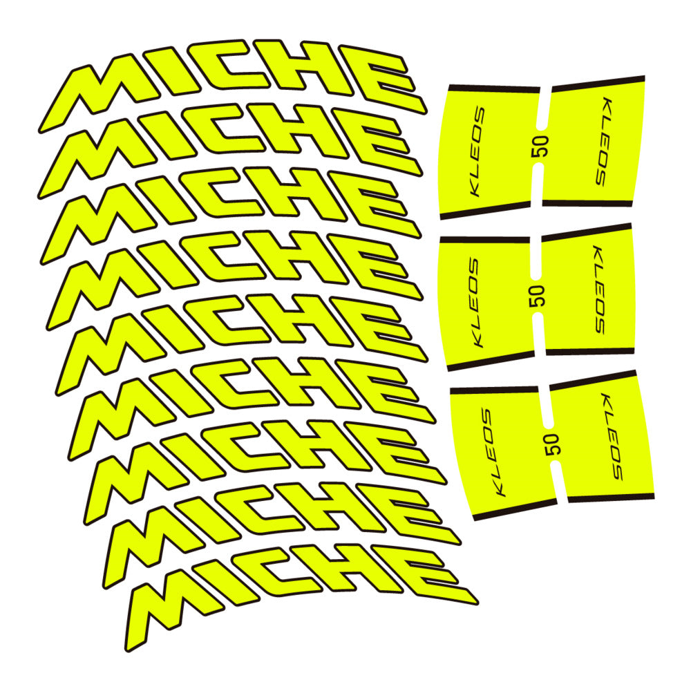 Stickers for Miche Kleos RD 50 Carbon, Road Wheel vinyl decals - Neon Yellow