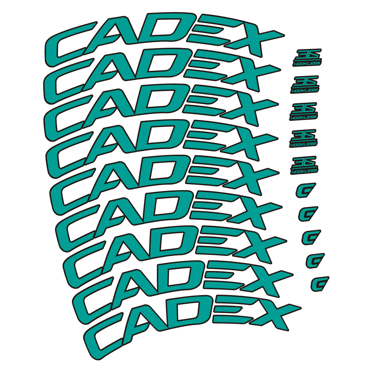 Stickers for CADEX 36 Disc 2021-2026, Road Wheel 36mm vinyl decals - Petrol Turquoise