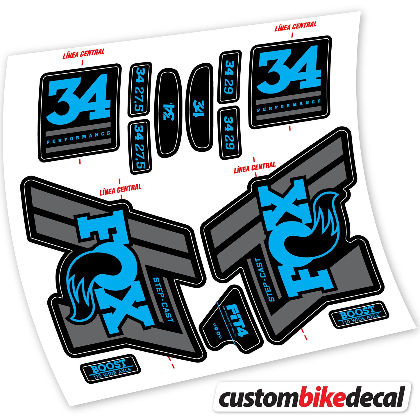Aufkleber Fox 34 SC Performance 2019, Fahrradgabel Sticker Vinyl