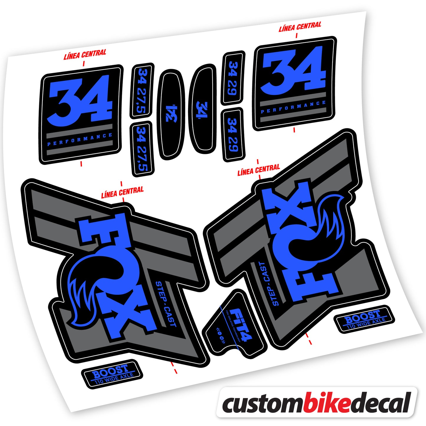 Aufkleber Fox 34 SC Performance 2019, Fahrradgabel Sticker Vinyl
