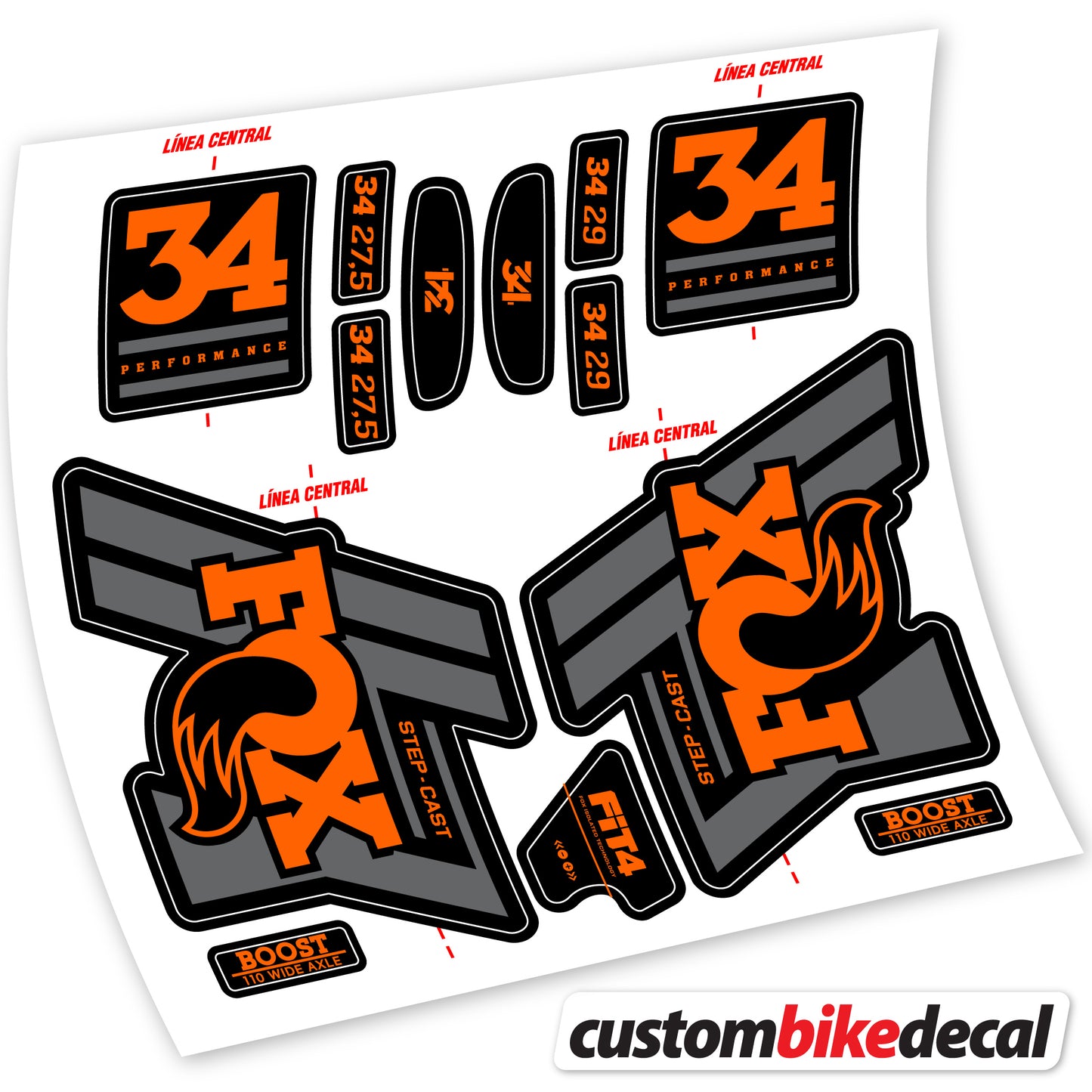 Aufkleber Fox 34 SC Performance 2019, Fahrradgabel Sticker Vinyl
