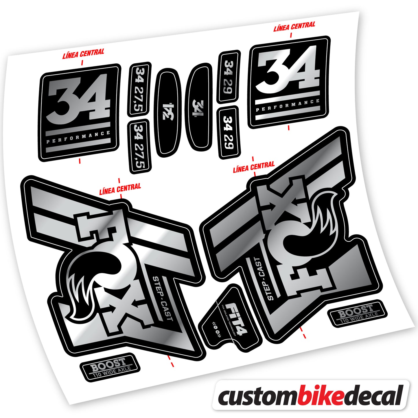 Aufkleber Fox 34 SC Performance 2019, Fahrradgabel Sticker Vinyl