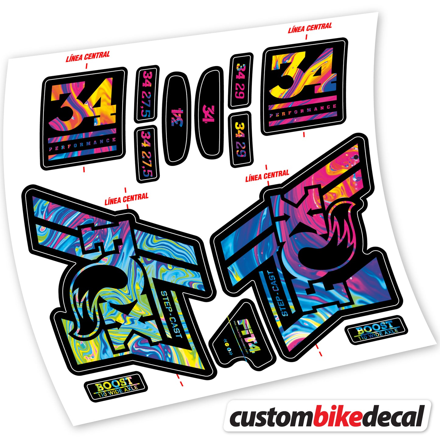 Aufkleber Fox 34 SC Performance 2019, Fahrradgabel Sticker Vinyl