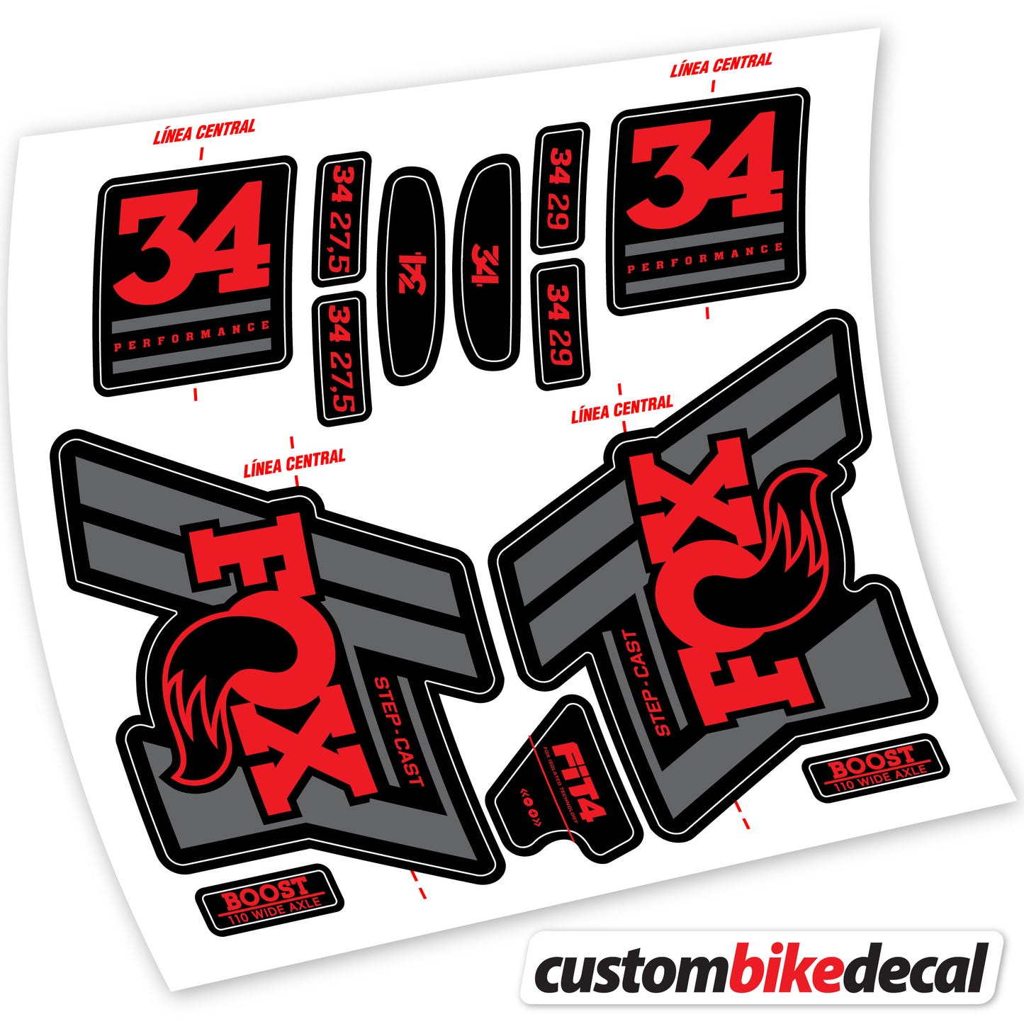 Aufkleber Fox 34 SC Performance 2019, Fahrradgabel Sticker Vinyl
