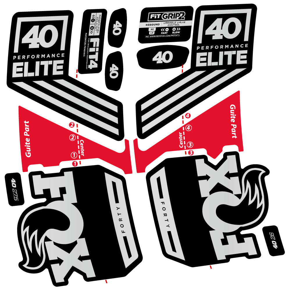 Aufkleber Fox 40 Elite 2019, Fahrradgabel, Sticker Vinyl