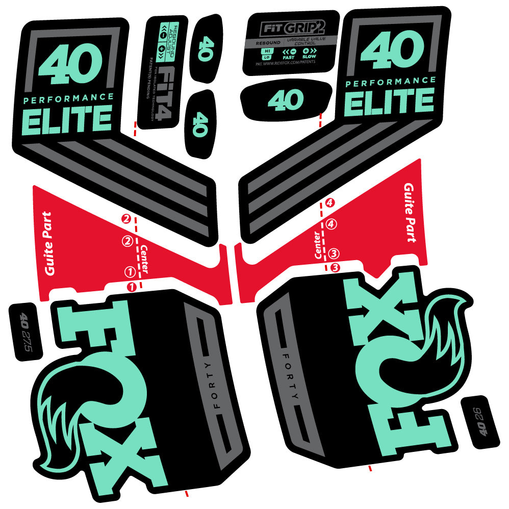 Aufkleber Fox 40 Elite 2019, Fahrradgabel, Sticker Vinyl