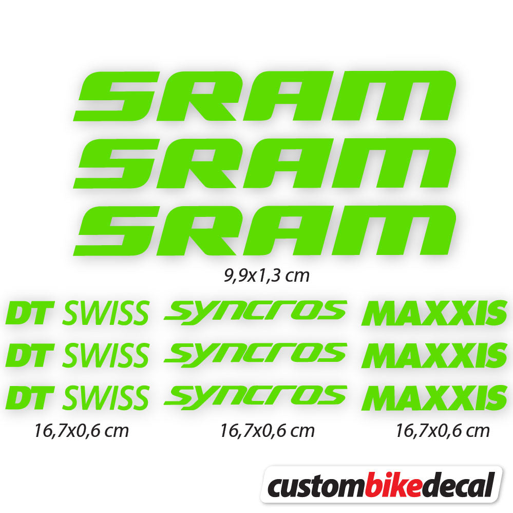 Decal, Sram DT Swiss Syncross Maxxis, Bike Frame Sticker Vinyl